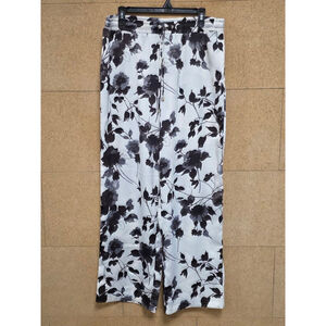 Women's ANNE KLEIN Wide Leg Pants L White Black Floral